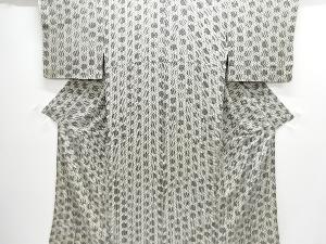 アンティーク　錦紗麻の葉模様着物